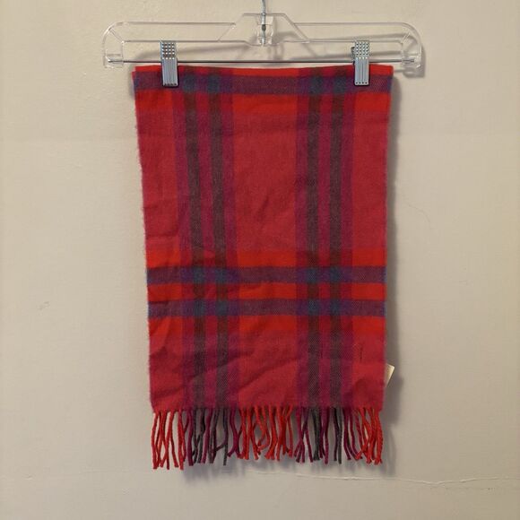 John Hanly & Co Tartan Plaid Fringe Scarf Pink 100% Merino Wool Ireland - Picture 1 of 4